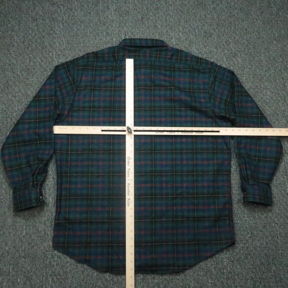 VINTAGE Pendleton Shirt Mens XL Green Blue Tartan Plaid Wool Flannel Long Sleeve - Picture 4 of 8